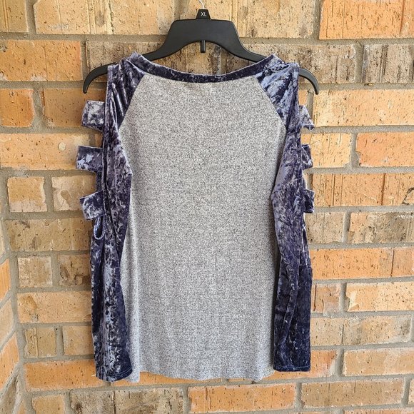 Promesa Women's Top Blouse Cold Open Shoulders Blue Gray Size S - Picture 2 of 8